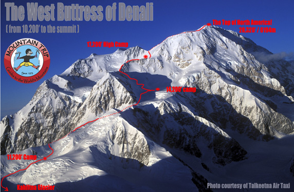 This shows much of the route from 10,200' (3100m) to the top.