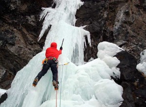 Ice climbing in Colorado.
