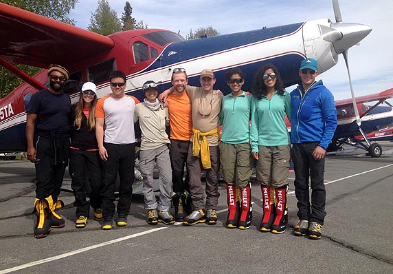 The team in front of the Otter airplane that flew them onto the Kahiltna, courtesy of Talkeetna Air Taxi.