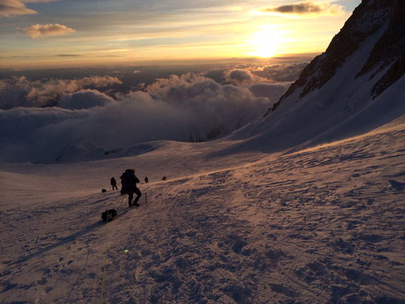 This is about as dark as it gets on Denali right now.  The team descended from 14,200' in the alpenglow of the midnight sun, after Denali simply refused to let the team have a sufficient break in the weather to make a bid for the summit.