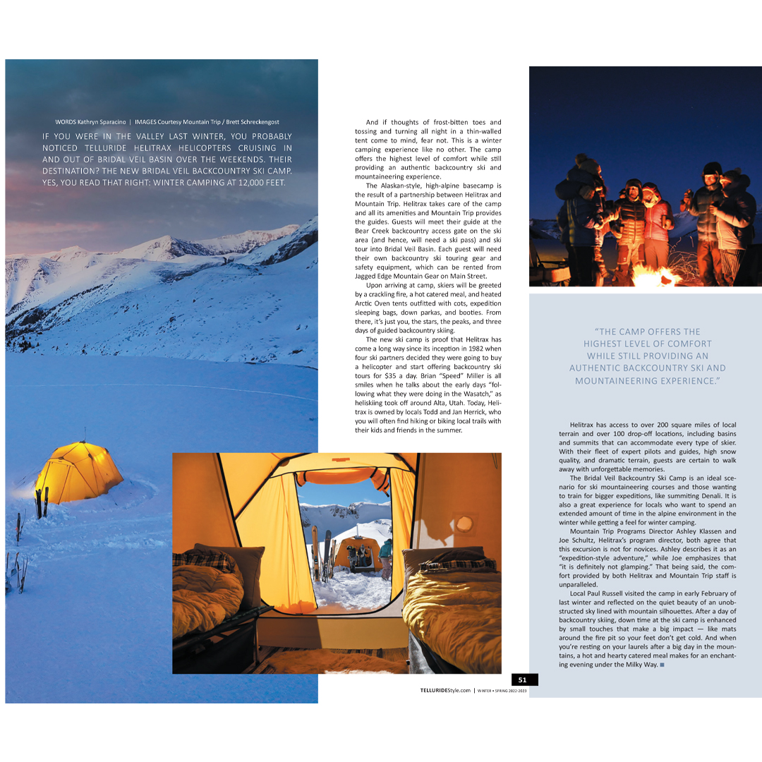 Telluride Style Magazine features Bridal Veil Basin Backcountry Ski Camp