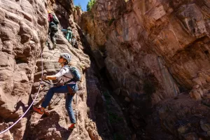 Climbers on the Gold Mountain Via Ferrata