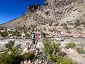 Aconcagua crossing Rio Vacas on the bridge. 