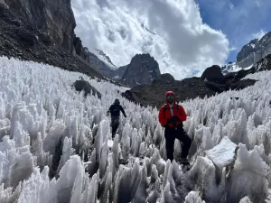 Climbers in the Penitentes on Aconcagua