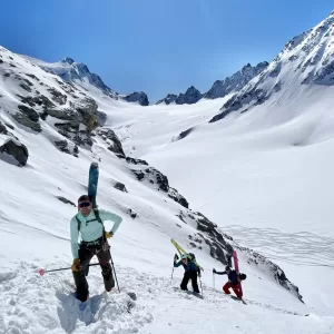 Ascending to find fresh tracks on the Petit Combin.