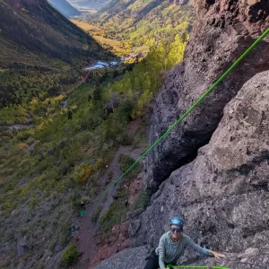 Climbing high above Telluride, CO.