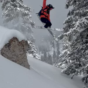 Catching air while skiing Red Mountain Pass.