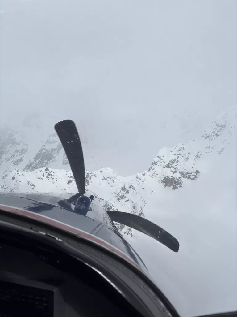 Flying onto the glacier